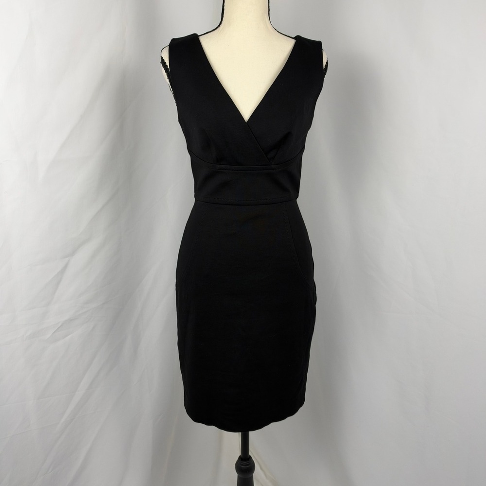 Trina Turk Black V-Neck Sleeveless Sheath Dress Women Size 2 Little Black Dress